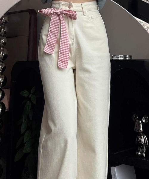 GEMEDA（ジェメダ）の「パッチワークチェック柄ルーズワイドデニムパンツ（デニムパンツ・レディース・ネイビー/ホワイト・L/M/S）」の18枚目の写真
