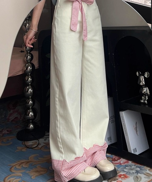 GEMEDA（ジェメダ）の「パッチワークチェック柄ルーズワイドデニムパンツ（デニムパンツ・レディース・ネイビー/ホワイト・L/M/S）」の19枚目の写真