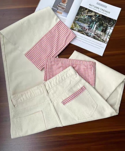 GEMEDA（ジェメダ）の「パッチワークチェック柄ルーズワイドデニムパンツ（デニムパンツ・レディース・ネイビー/ホワイト・L/M/S）」の22枚目の写真