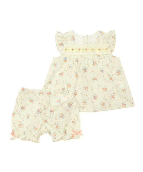 お揃い】お花かぎ編みワンピース+ブルマセットアップベビー(70