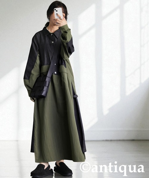 antiqua(アンティカ)の「デニムシャツワンピース(シャツワンピース・レディース・カーキ/ブラック・ONESIZE)」の9枚目の写真