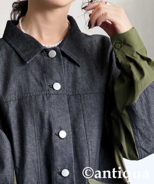 antiqua(アンティカ)の「デニムシャツワンピース(シャツワンピース・レディース・カーキ/ブラック・ONESIZE)」の10枚目の写真
