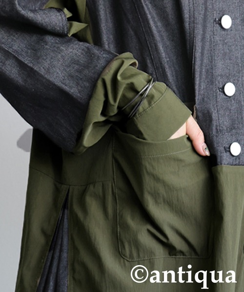 antiqua(アンティカ)の「デニムシャツワンピース(シャツワンピース・レディース・カーキ/ブラック・ONESIZE)」の11枚目の写真