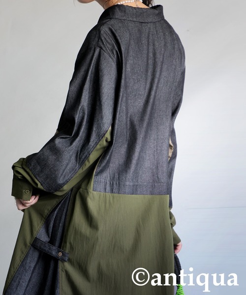 antiqua(アンティカ)の「デニムシャツワンピース(シャツワンピース・レディース・カーキ/ブラック・ONESIZE)」の13枚目の写真