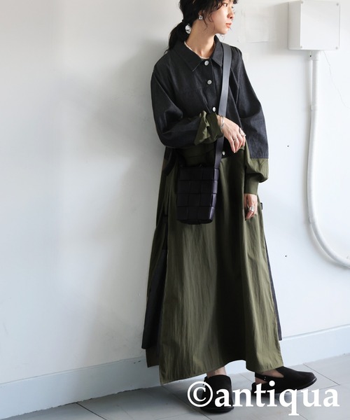 antiqua(アンティカ)の「デニムシャツワンピース(シャツワンピース・レディース・カーキ/ブラック・ONESIZE)」の14枚目の写真