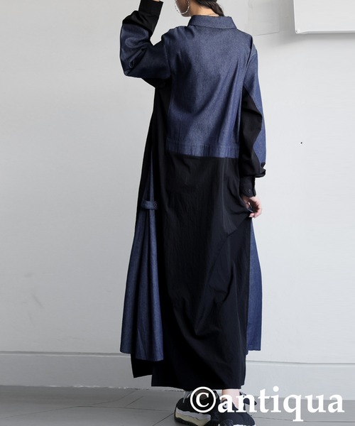 antiqua(アンティカ)の「デニムシャツワンピース(シャツワンピース・レディース・カーキ/ブラック・ONESIZE)」の5枚目の写真