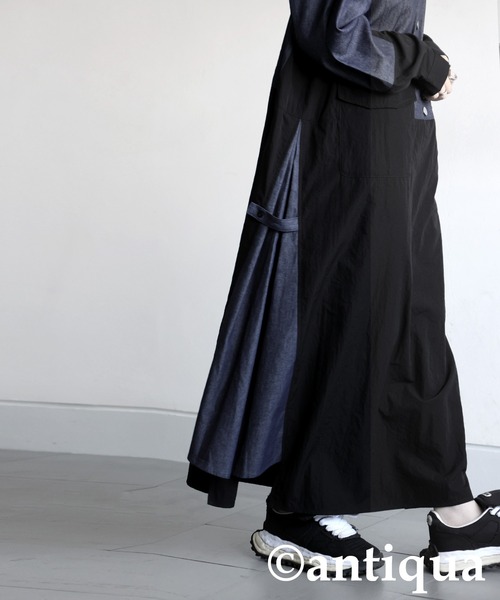 antiqua(アンティカ)の「デニムシャツワンピース(シャツワンピース・レディース・カーキ/ブラック・ONESIZE)」の6枚目の写真