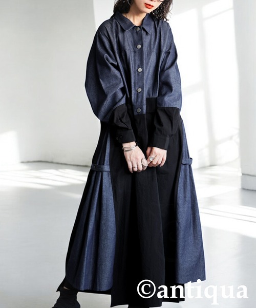 antiqua(アンティカ)の「デニムシャツワンピース(シャツワンピース・レディース・カーキ/ブラック・ONESIZE)」の7枚目の写真