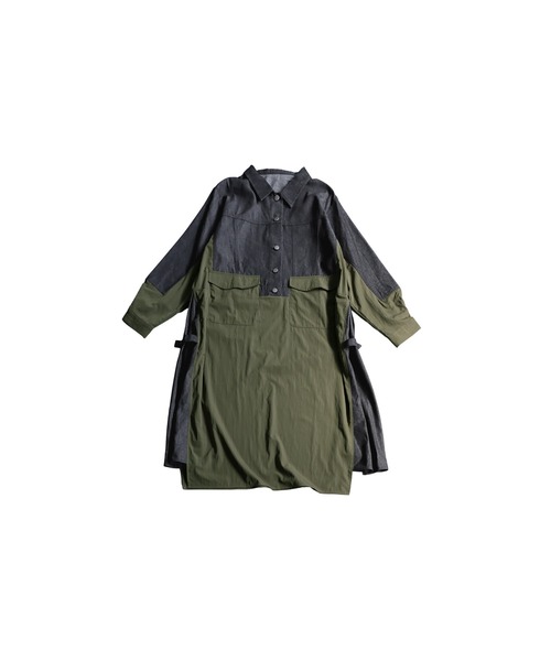 antiqua(アンティカ)の「デニムシャツワンピース(シャツワンピース・レディース・カーキ/ブラック・ONESIZE)」の17枚目の写真