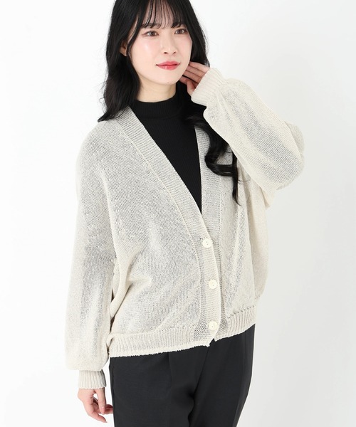 STRAWBERRY-FIELDS（ストロベリーフィールズ）の「ホールガーメント和紙混ニットカーディガン（カーディガン/ボレロ・レディース・ベージュ/ブラック・2）」の3枚目の写真