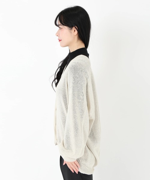STRAWBERRY-FIELDS（ストロベリーフィールズ）の「ホールガーメント和紙混ニットカーディガン（カーディガン/ボレロ・レディース・ベージュ/ブラック・2）」の4枚目の写真