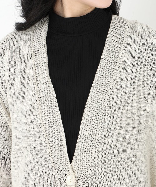STRAWBERRY-FIELDS（ストロベリーフィールズ）の「ホールガーメント和紙混ニットカーディガン（カーディガン/ボレロ・レディース・ベージュ/ブラック・2）」の6枚目の写真
