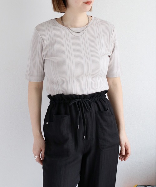 cepo（セポ）の「ランダムテレコショートスリーブTee（Tシャツ/カットソー・レディース・グレー/オフホワイト/ブラック/イエロー・M）」の4枚目の写真
