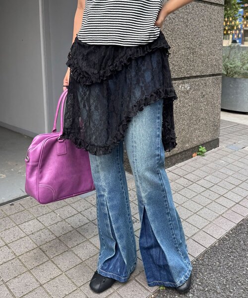 CIAOPANIC（チャオパニック）の「ランダムティアードレーススカート（スカート・レディース・アイボリー/ブラック・ONE SIZE）」の2枚目の写真