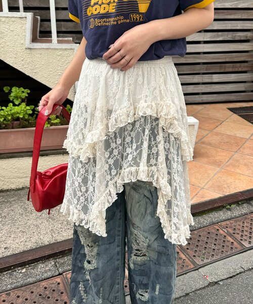 CIAOPANIC（チャオパニック）の「ランダムティアードレーススカート（スカート・レディース・アイボリー/ブラック・ONE SIZE）」の17枚目の写真