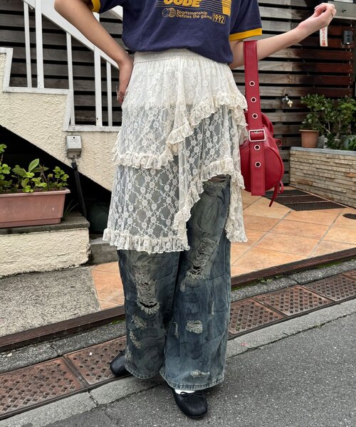 CIAOPANIC（チャオパニック）の「ランダムティアードレーススカート（スカート・レディース・アイボリー/ブラック・ONE SIZE）」の18枚目の写真