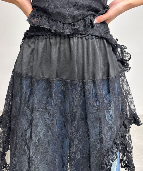 CIAOPANIC（チャオパニック）の「ランダムティアードレーススカート（スカート・レディース・アイボリー/ブラック・ONE SIZE）」の15枚目の写真