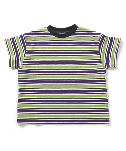 BREEZE(ブリーズ)の「【WEB限定/ジュニア対応】マルチボーダー半袖Tシャツ(Tシャツ/カットソー・キッズ・チャコール/ミント/マスタード/オレンジ/ピンク/レインボー/ライム・90/100/110/120/130/140/150/160)」の1枚目の写真
