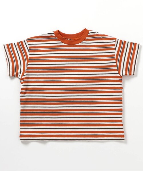 BREEZE(ブリーズ)の「【WEB限定/ジュニア対応】マルチボーダー半袖Tシャツ(Tシャツ/カットソー・キッズ・チャコール/ミント/マスタード/オレンジ/ピンク/レインボー/ライム・90/100/110/120/130/140/150/160)」の6枚目の写真