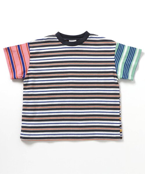 BREEZE(ブリーズ)の「【WEB限定/ジュニア対応】マルチボーダー半袖Tシャツ(Tシャツ/カットソー・キッズ・チャコール/ミント/マスタード/オレンジ/ピンク/レインボー/ライム・90/100/110/120/130/140/150/160)」の7枚目の写真