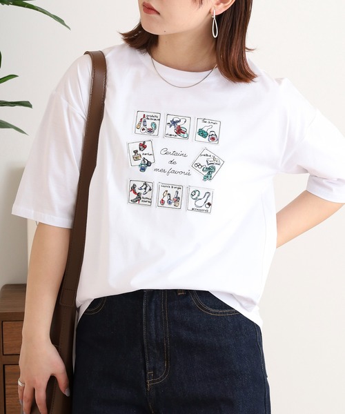セール】BRODIAEA 切手モチーフ刺繍半袖Tシャツ（Tシャツ