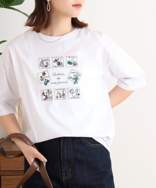 セール】BRODIAEA 切手モチーフ刺繍半袖Tシャツ（Tシャツ