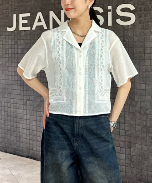 JEANASIS（ジーナシス）の「シシュウカイキンシアーシャツ SS/490422（シャツ/ブラウス・レディース・ブラック/ピンク系その他/オフホワイト・FREE）」の2枚目の写真