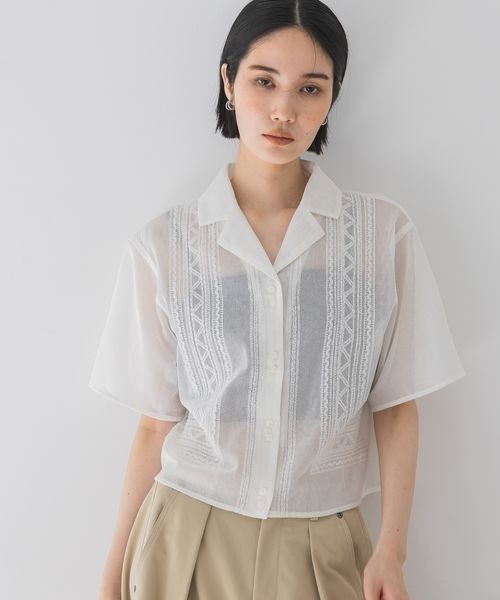 JEANASIS（ジーナシス）の「シシュウカイキンシアーシャツ SS/490422（シャツ/ブラウス・レディース・ブラック/ピンク系その他/オフホワイト・FREE）」の18枚目の写真