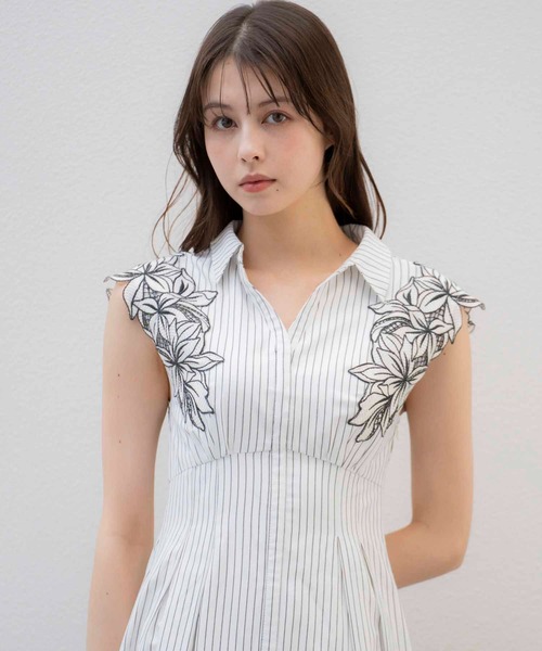 NOELA（ノエラ）の「【15周年】エンブロイダリーストライプワンピ（ワンピース・レディース・ダークインディゴブルー/ベージュ/ブルー/オフホワイト・S/M）」の10枚目の写真