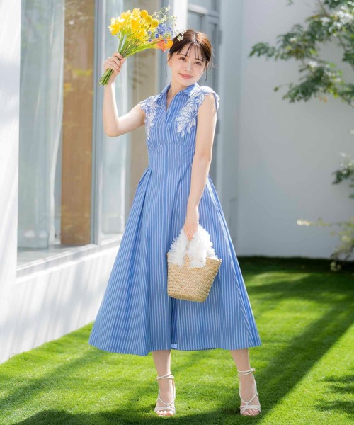 NOELA（ノエラ）の「【15周年】エンブロイダリーストライプワンピ（ワンピース・レディース・ダークインディゴブルー/ベージュ/ブルー/オフホワイト・S/M）」の14枚目の写真