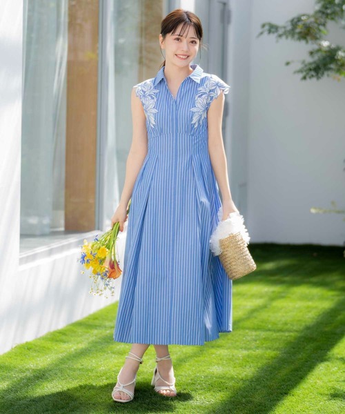 NOELA（ノエラ）の「【15周年】エンブロイダリーストライプワンピ（ワンピース・レディース・ダークインディゴブルー/ベージュ/ブルー/オフホワイト・S/M）」の16枚目の写真