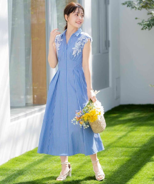 NOELA（ノエラ）の「【15周年】エンブロイダリーストライプワンピ（ワンピース・レディース・ダークインディゴブルー/ベージュ/ブルー/オフホワイト・S/M）」の17枚目の写真