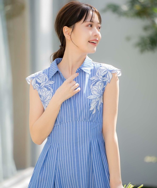 NOELA（ノエラ）の「【15周年】エンブロイダリーストライプワンピ（ワンピース・レディース・ダークインディゴブルー/ベージュ/ブルー/オフホワイト・S/M）」の19枚目の写真