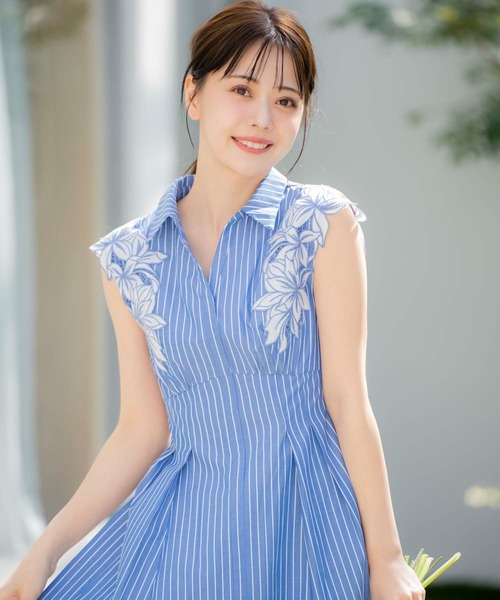 NOELA（ノエラ）の「【15周年】エンブロイダリーストライプワンピ（ワンピース・レディース・ダークインディゴブルー/ベージュ/ブルー/オフホワイト・S/M）」の20枚目の写真