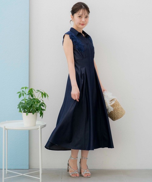 Noela ネイビー 半袖ワンピース ノエラ Noela レース刺繍ワンピ （ネイビー） - ファッション