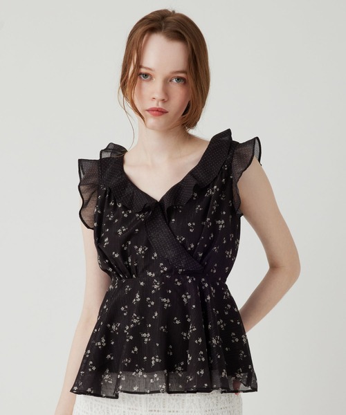 ME COUTURE(ミークチュール)の「ドットフルールMIXブラウス(シャツ/ブラウス・レディース・アイボリー/ブラック/ピンク・FREE)」の2枚目の写真