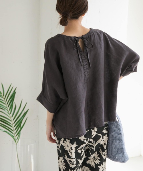 URBAN RESEARCH DOORS（アーバンリサーチドアーズ）の「リネン2WAYブラウス（シャツ/ブラウス・レディース・レッド系その他/オフホワイト/チャコールグレー・MEDIUM）」の3枚目の写真