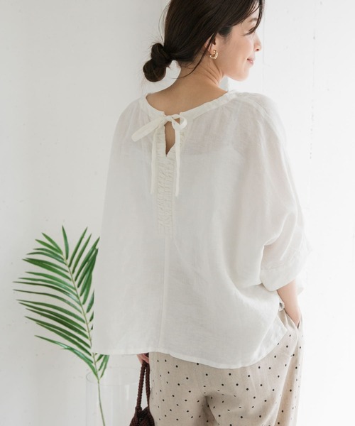 URBAN RESEARCH DOORS（アーバンリサーチドアーズ）の「リネン2WAYブラウス（シャツ/ブラウス・レディース・レッド系その他/オフホワイト/チャコールグレー・MEDIUM）」の7枚目の写真