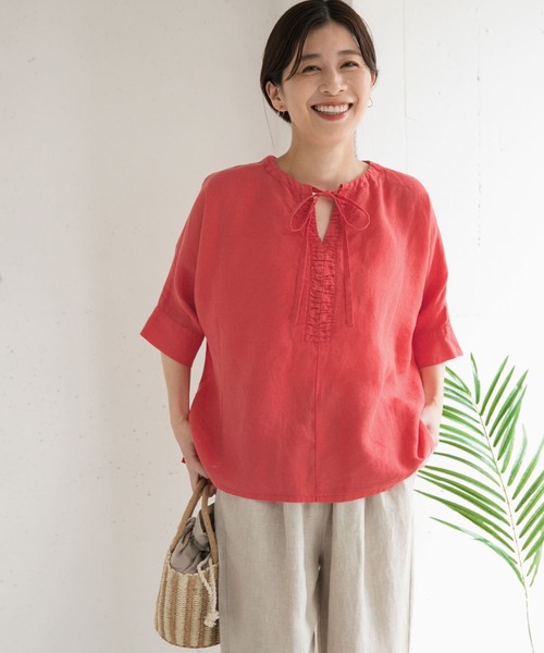 URBAN RESEARCH DOORS（アーバンリサーチドアーズ）の「リネン2WAYブラウス（シャツ/ブラウス・レディース・レッド系その他/オフホワイト/チャコールグレー・MEDIUM）」の13枚目の写真