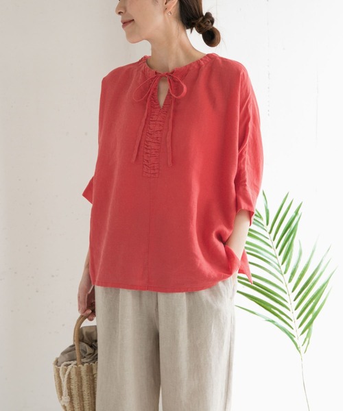 URBAN RESEARCH DOORS（アーバンリサーチドアーズ）の「リネン2WAYブラウス（シャツ/ブラウス・レディース・レッド系その他/オフホワイト/チャコールグレー・MEDIUM）」の14枚目の写真