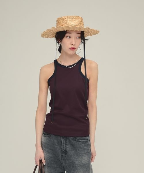 eL（エル）の「【eL】Trim Seamless Cup Top/492728（タンクトップ・レディース・ネイビー/ブラウン/オフホワイト・FREE）」の12枚目の写真