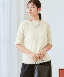 nissen | シャギージャガード5分袖カットソートップス(Tシャツ/カットソー)