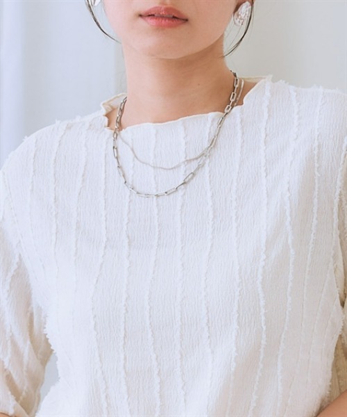 nissen（ニッセン）の「シャギージャガード5分袖カットソートップス（Tシャツ/カットソー・レディース・ライム/ブラック/オフホワイト・S/M/L/LL）」の11枚目の写真