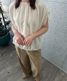 【手洗い可】ギャザーリボンブラウス