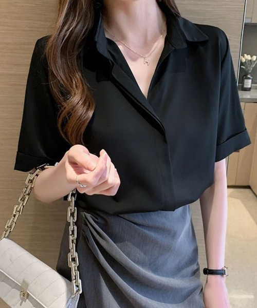 SallyLunn(サリーラン)の「襟付きシャツブラウス(シャツ/ブラウス・レディース・ブラック/ホワイト/ブルー・MEDIUM/LARGE)」の3枚目の写真