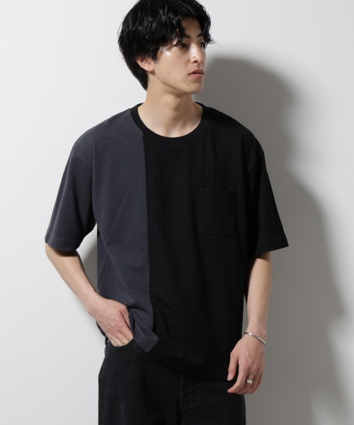 NANO universe(ナノユニバース)の「リンクスカノコ コンビTシャツ 半袖(Tシャツ/カットソー・メンズ・ライトグレー/ブラック/ブルー・S/M/L)」の3枚目の写真