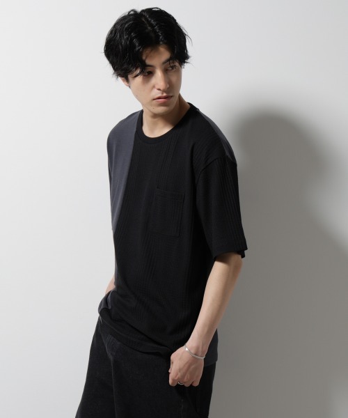 NANO universe(ナノユニバース)の「リンクスカノコ コンビTシャツ 半袖(Tシャツ/カットソー・メンズ・ライトグレー/ブラック/ブルー・S/M/L)」の5枚目の写真