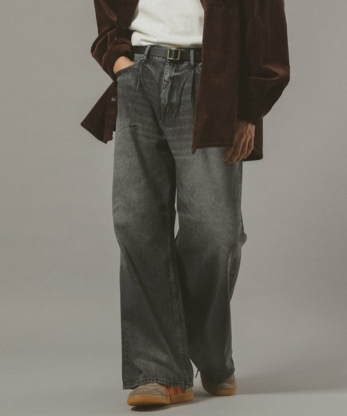 12oz/ヴィンテージライクバギーデニムワイドフレアパンツ