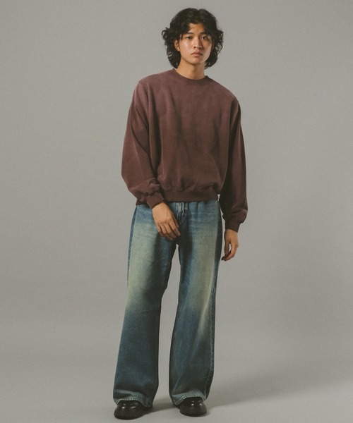 12oz/ヴィンテージライクバギーデニムワイドフレアパンツ（デニム