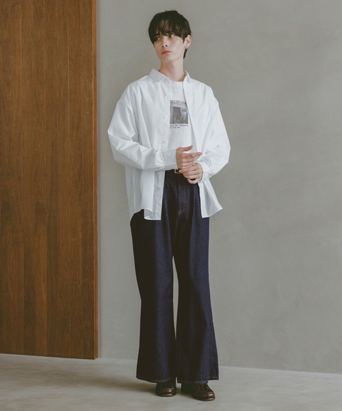 12oz/ヴィンテージライクバギーデニムワイドフレアパンツ（デニム